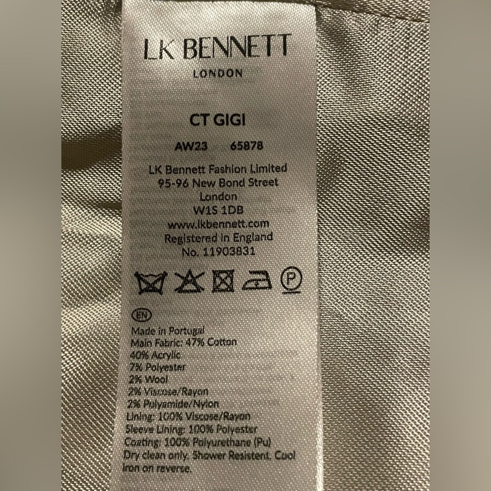 LK Bennett Metallic Tweed Belted Coat Gold Buttons US 2 - Picture 6 of 8
